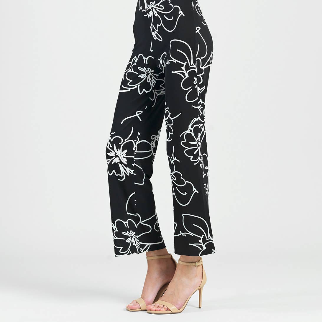 Clara Sunwoo - PT28P1 - Crepe Knit - Side Slit Ankle Pant - Blossom Sketch: Black/White / M