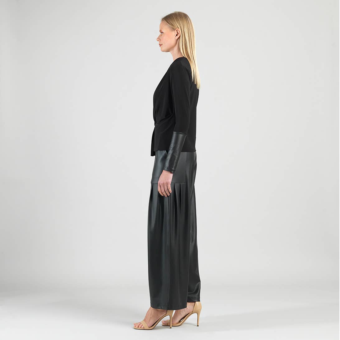 Clara Sunwoo - Loop Front Liquid Leather Cuff Top: Black