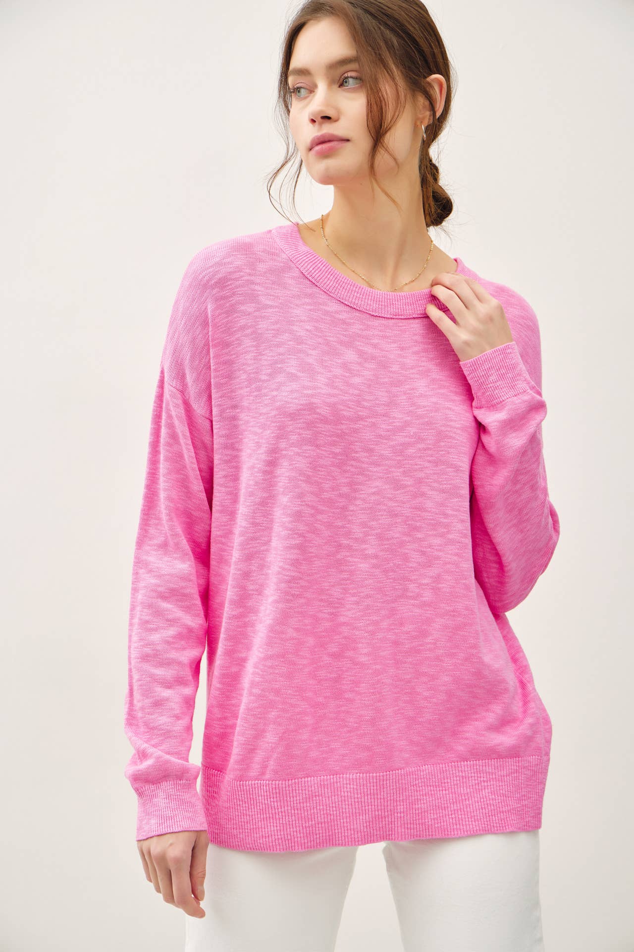 Be Cool - OVERSIZED COTTON SLUB SWEATER: Pink