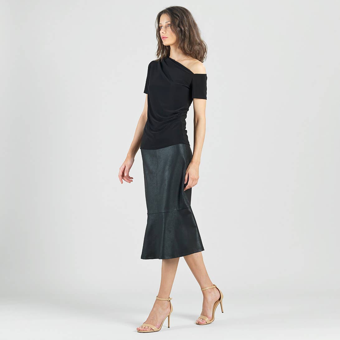Clara Sunwoo - T294 - Angular Drape Neck Off Shoulder Top - Black: Black / XL