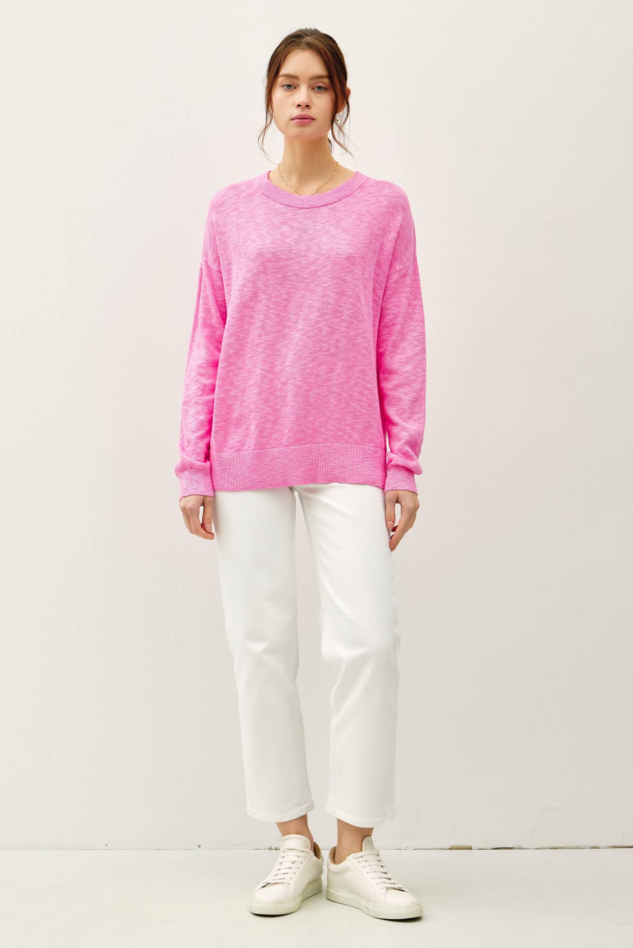 Be Cool - OVERSIZED COTTON SLUB SWEATER: Pink
