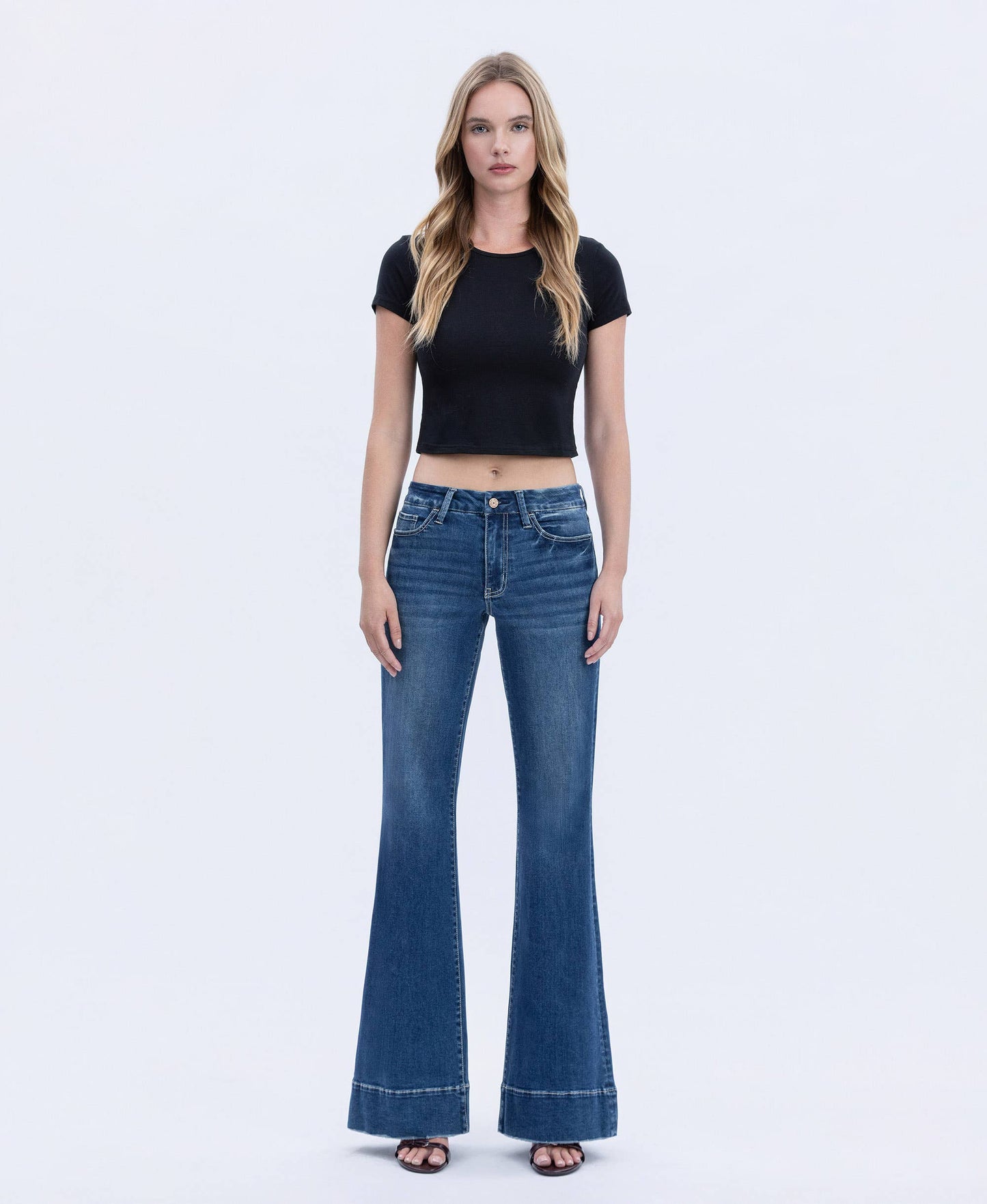 VERVET by FLYING MONKEY - HIGH RISE SEAMLESS WB TROUSER HEM EASY FLARE JEANS