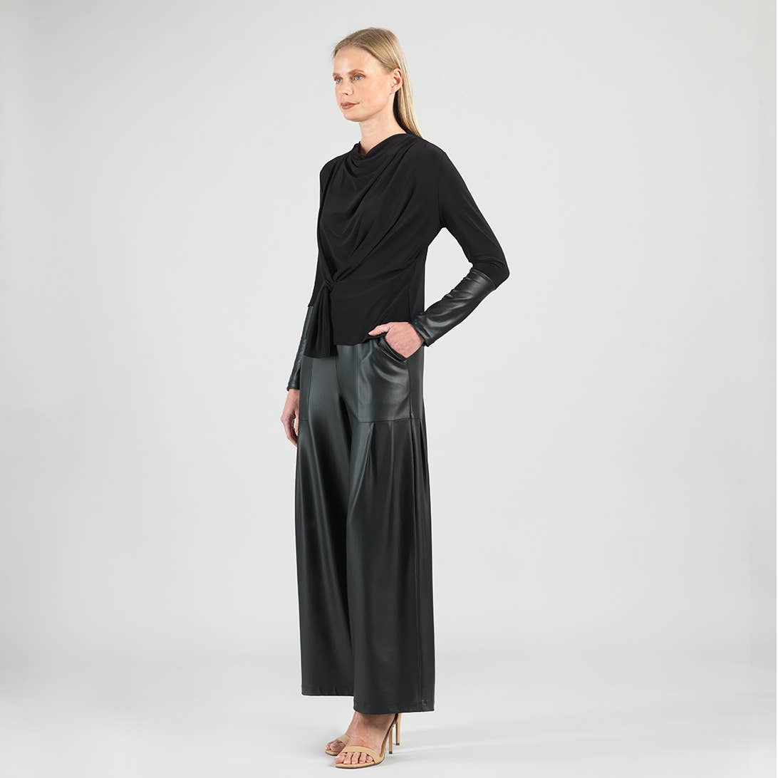 Clara Sunwoo - Loop Front Liquid Leather Cuff Top: Black