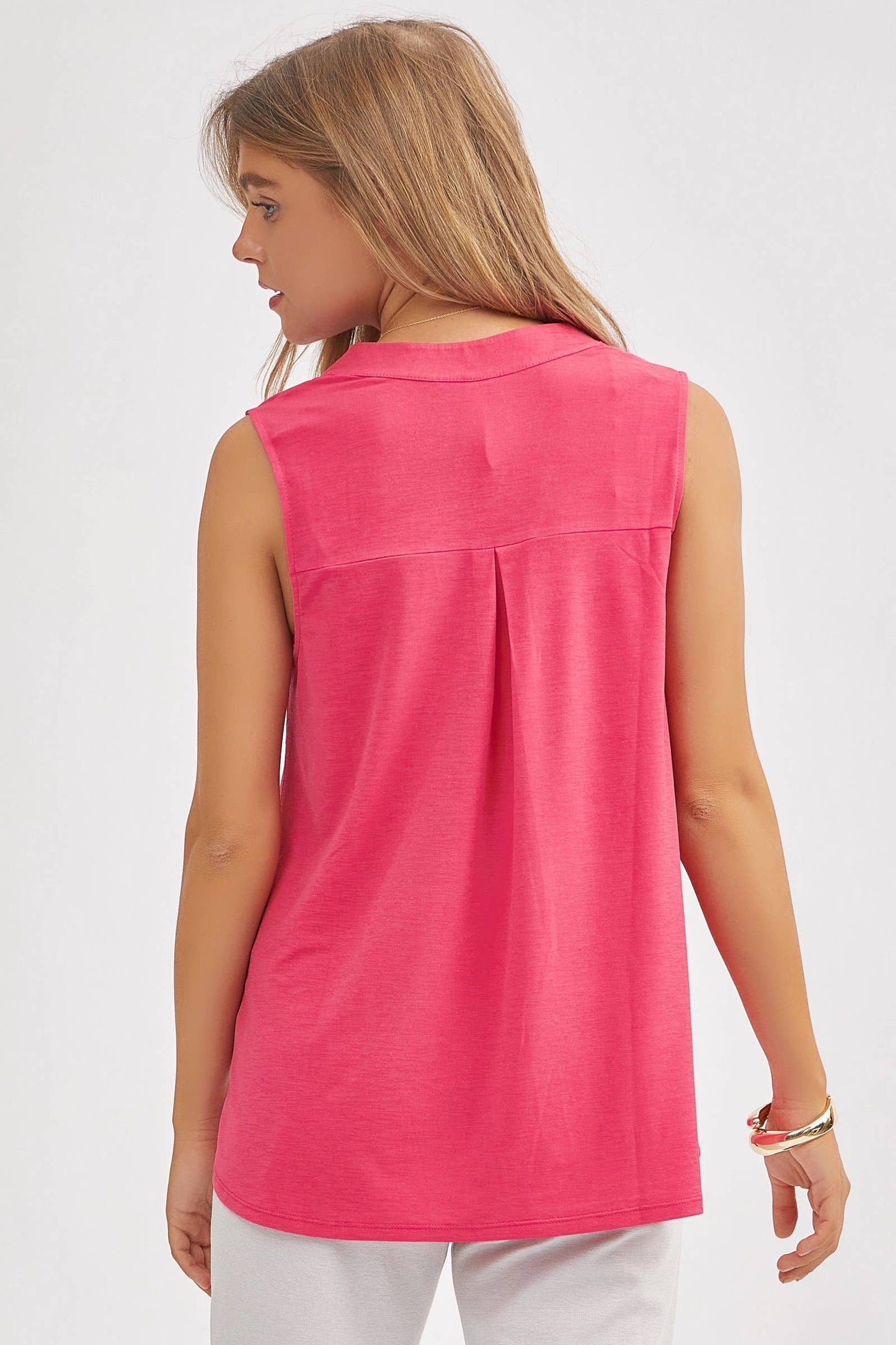 Dear Scarlett - Solid Lizzy A-Line Tank Top: POP PINK