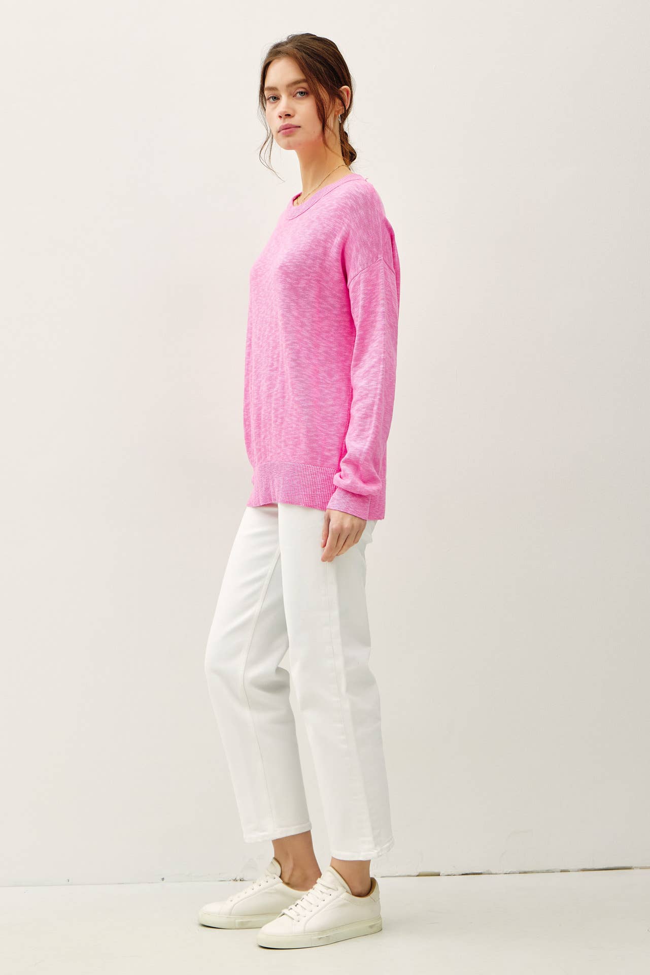 Be Cool - OVERSIZED COTTON SLUB SWEATER: Pink