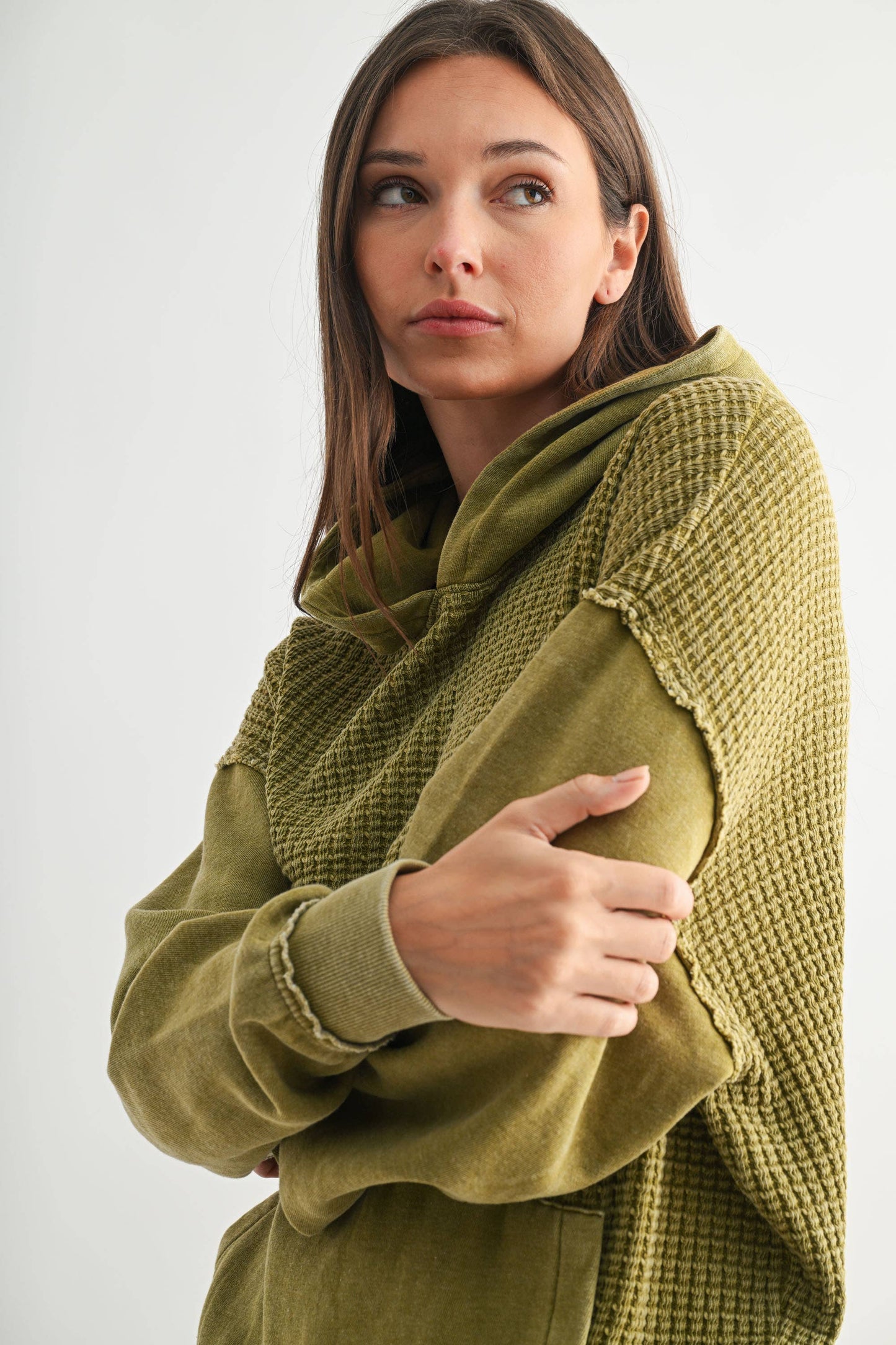 Mono B - Duality Waffle Knit Hoodie: CAMO GREEN
