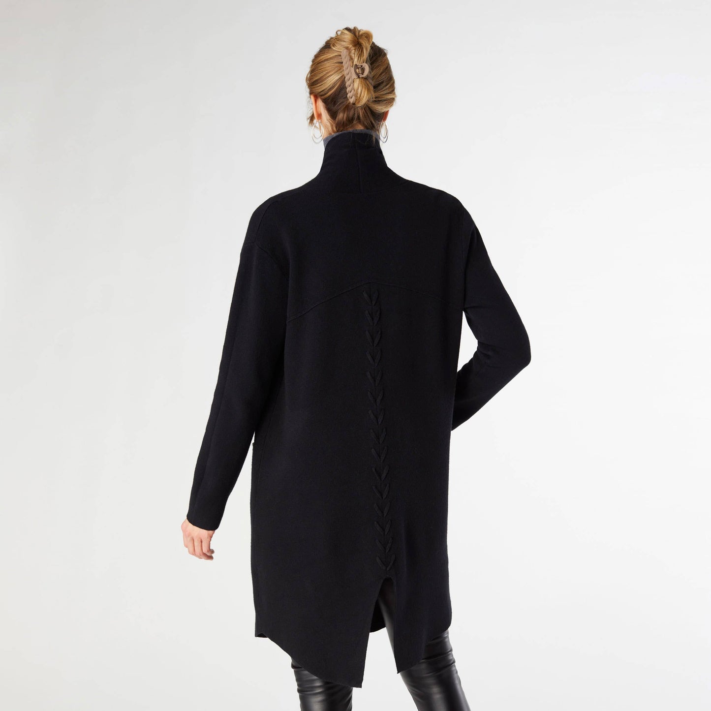 COCO + CARMEN - Heavenly-Luxe Long Cardigan with Lattice Back in Black