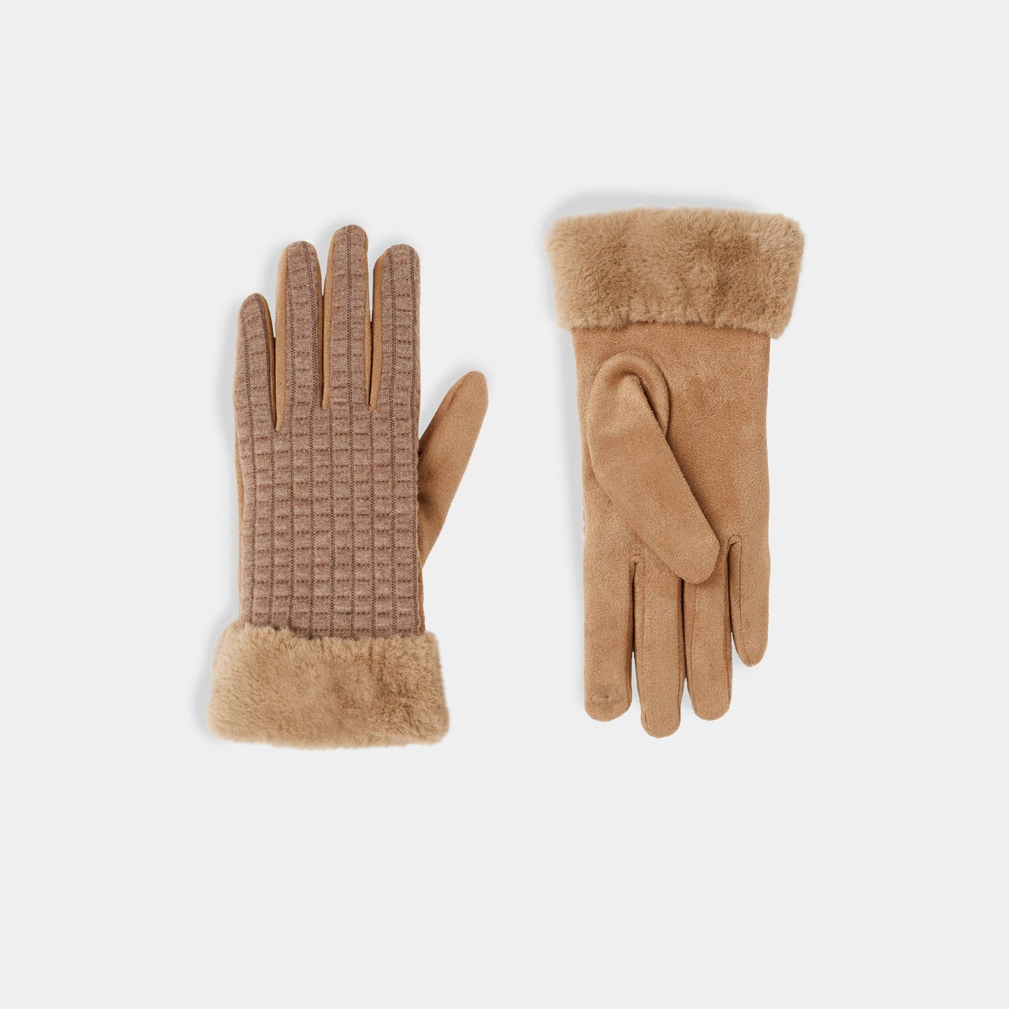 COCO + CARMEN - Fur Cuff Quilt Touchscreen Gloves: Black