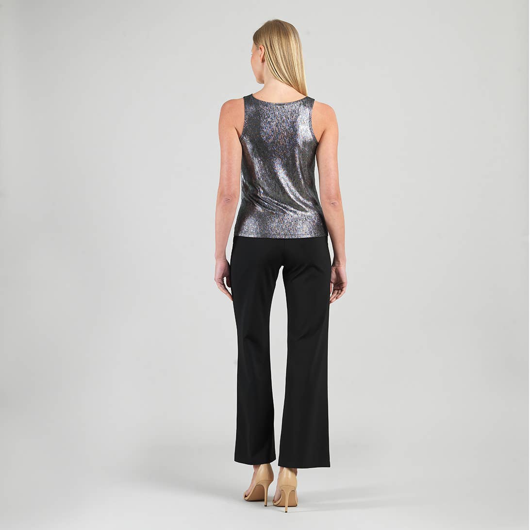 Clara Sunwoo - Metallic Shimmer - Cowl Neck Draped Tank: Gunmetal