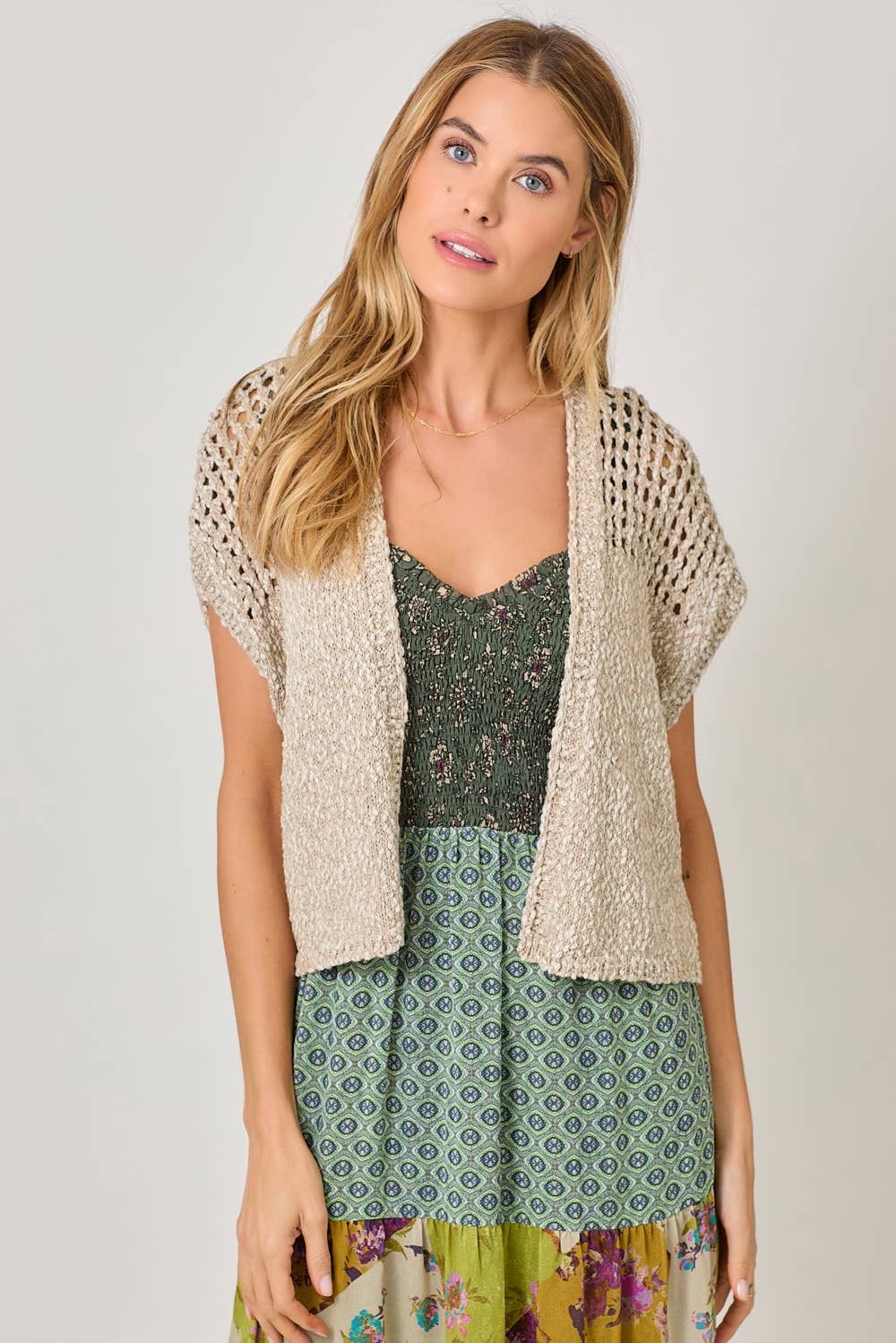 Mystree - Open Front Knit Cardigan: Oatmeal