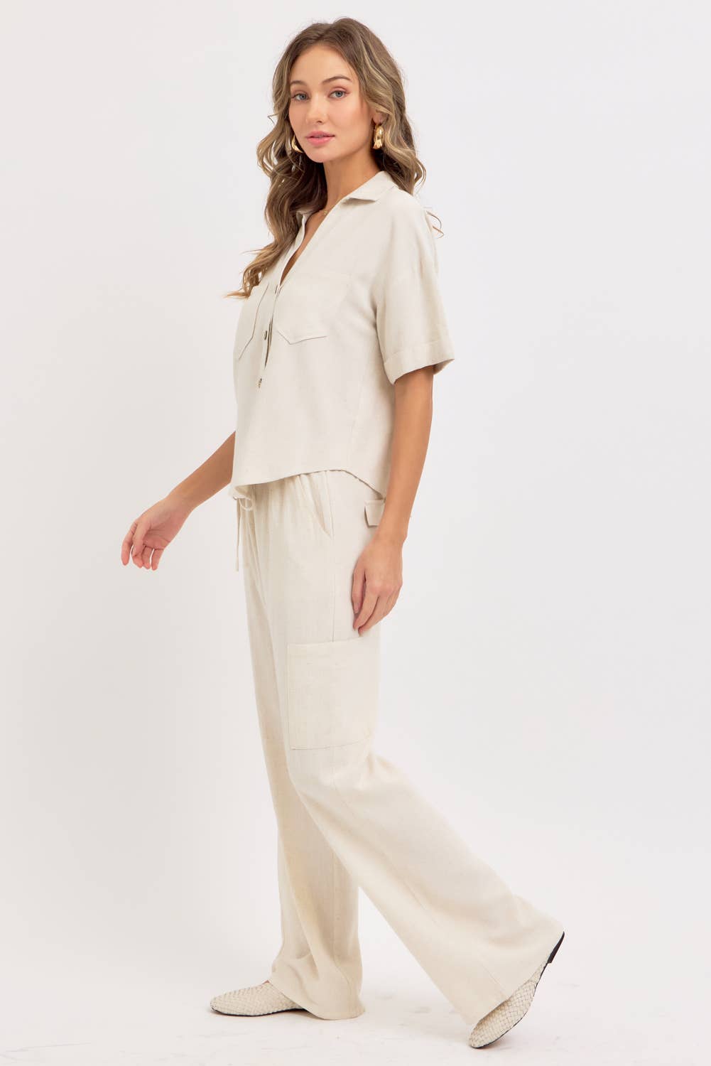 LINEN BLEND CASUAL BUTTON DOWN SHIRT