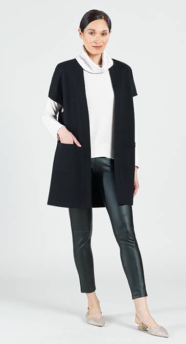 Clara Sunwoo - Ponte Knit - Cap Sleeve Pocket Vest - Black: Black