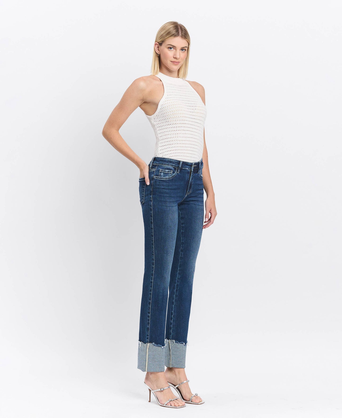 Lovervet by VERVET -Mid Rise Cuffed Slim Straight Jeans : OVERHEARD