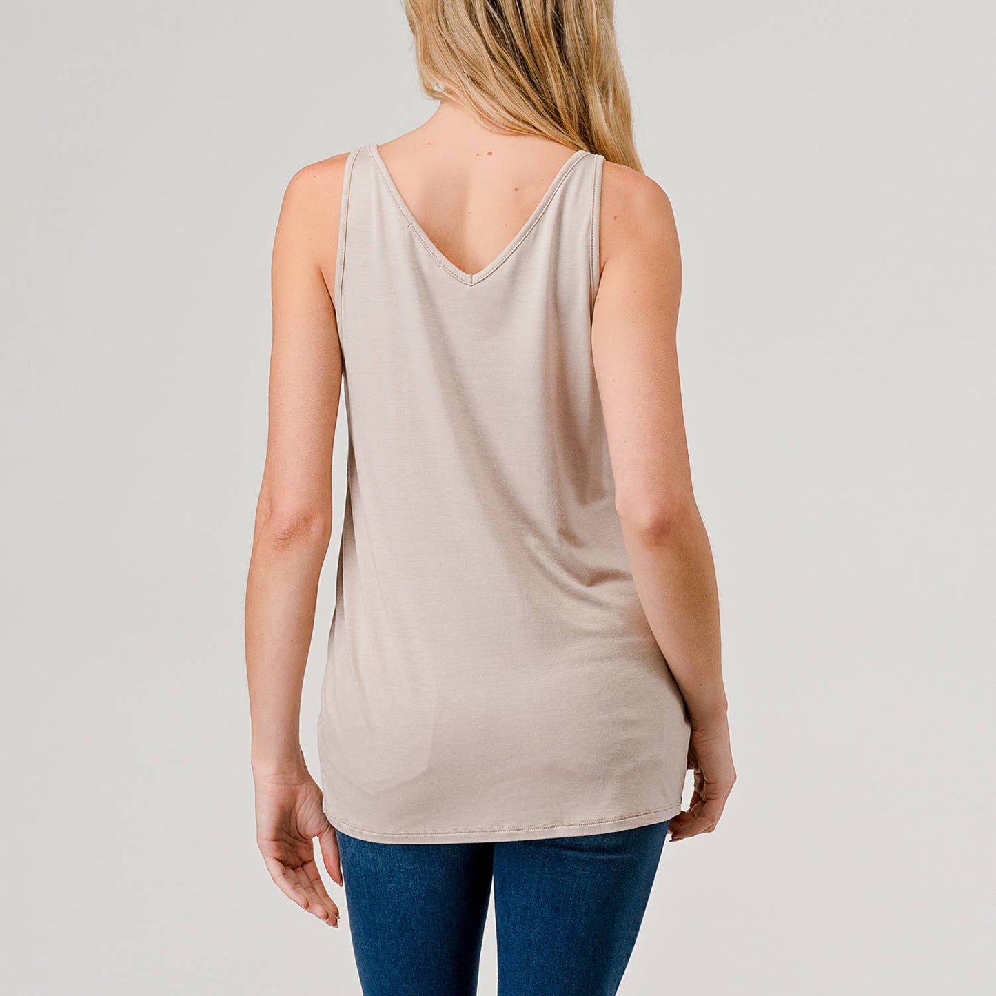 Heimious - Double V-neck Modal Jersey Tank Top LIGHT TAUPE
