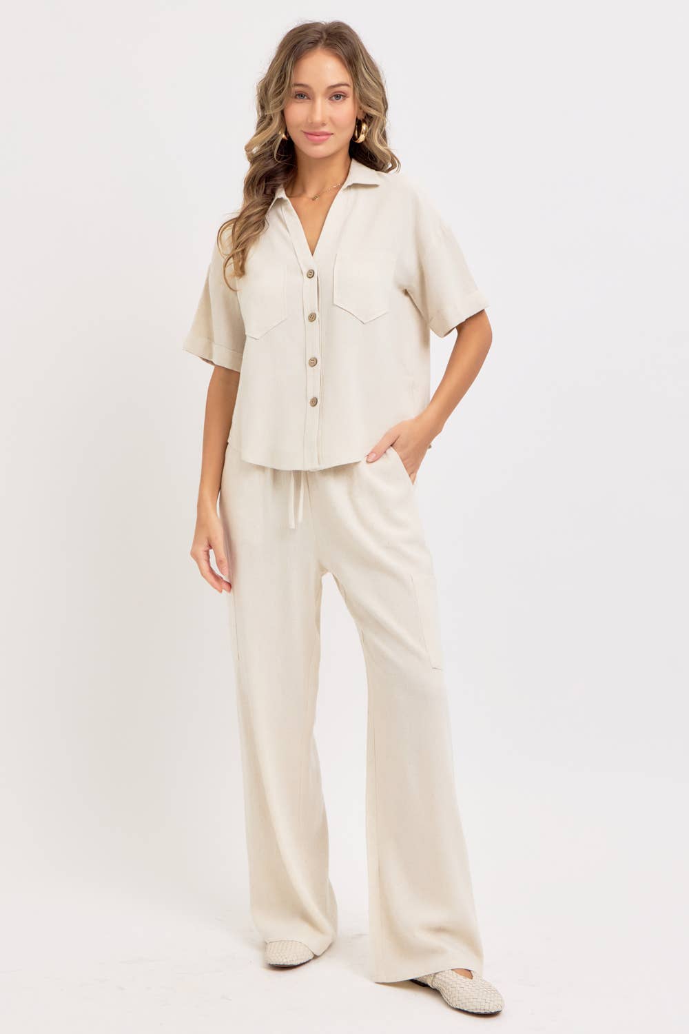 LINEN BLEND CASUAL BUTTON DOWN SHIRT