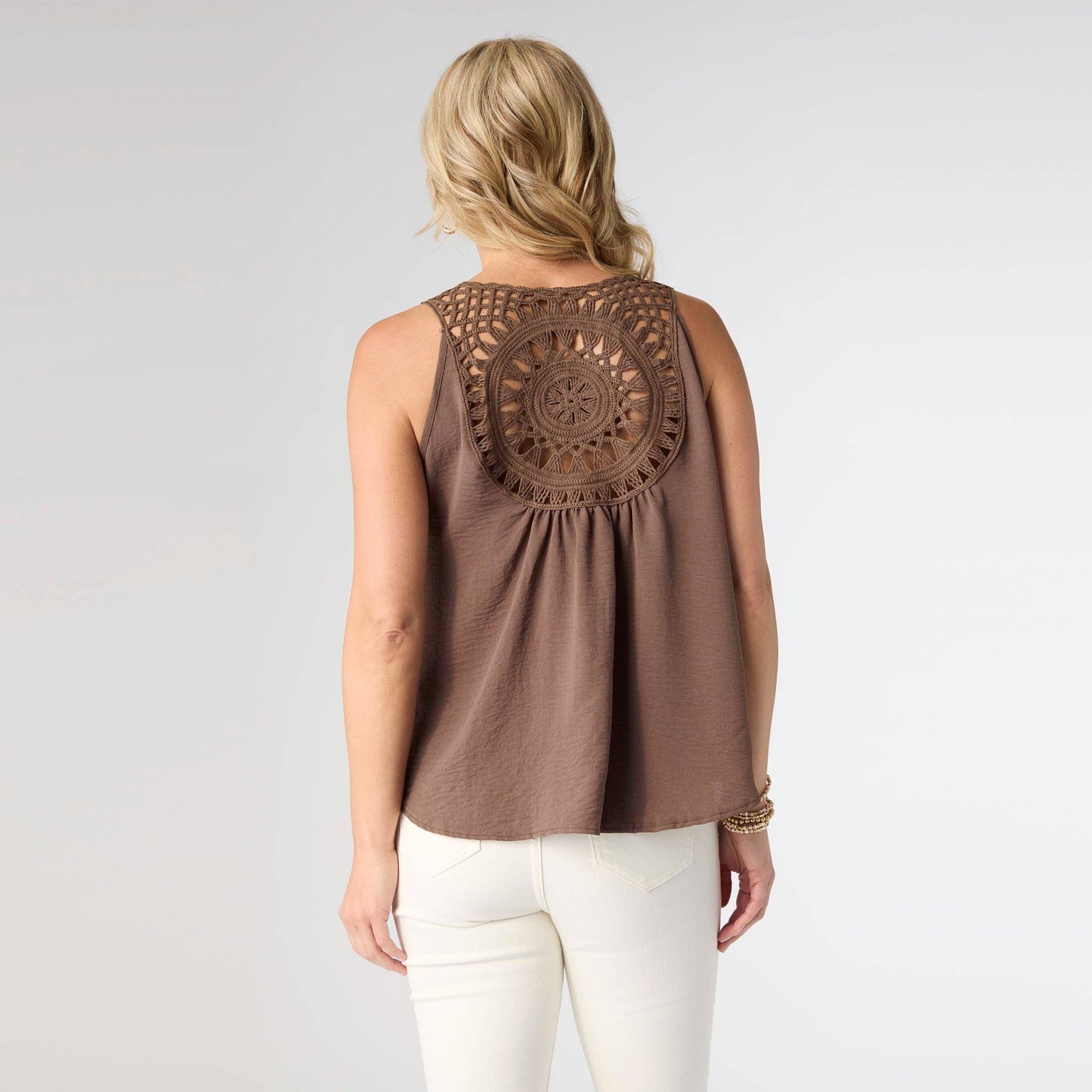 COCO + CARMEN - Maya Tank with Crochet Back Detail: Chocolate Mousse