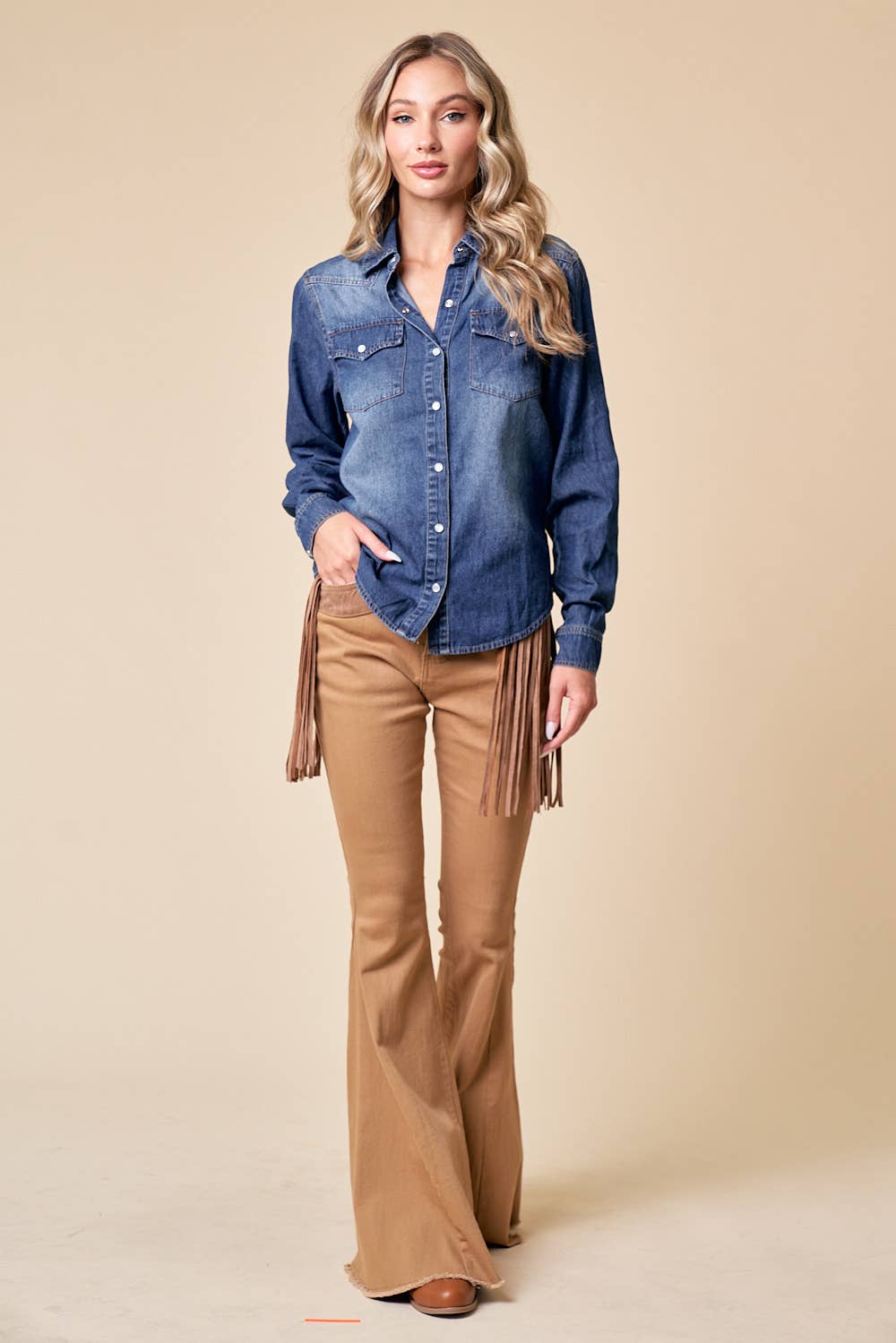 Western Dark Wash Snap Button Denim Shirt