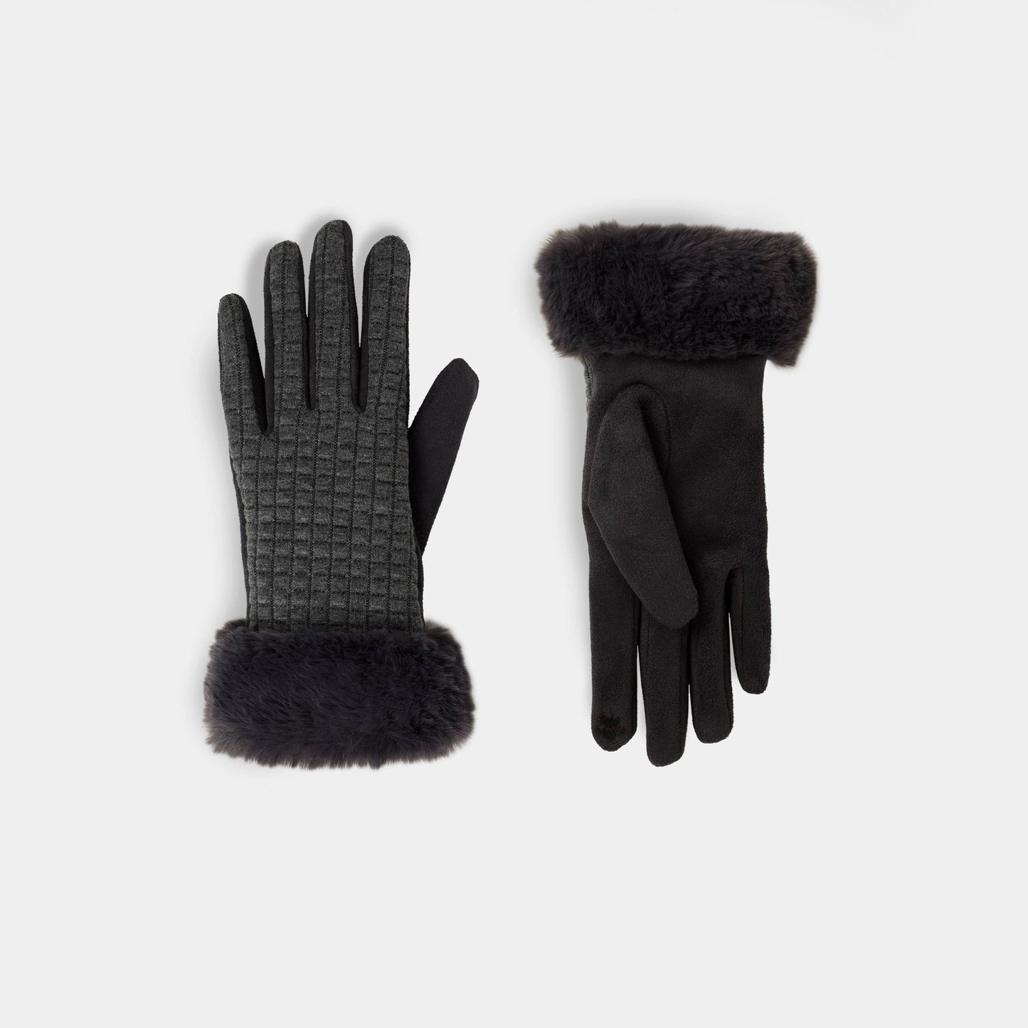 COCO + CARMEN - Fur Cuff Quilt Touchscreen Gloves: Black