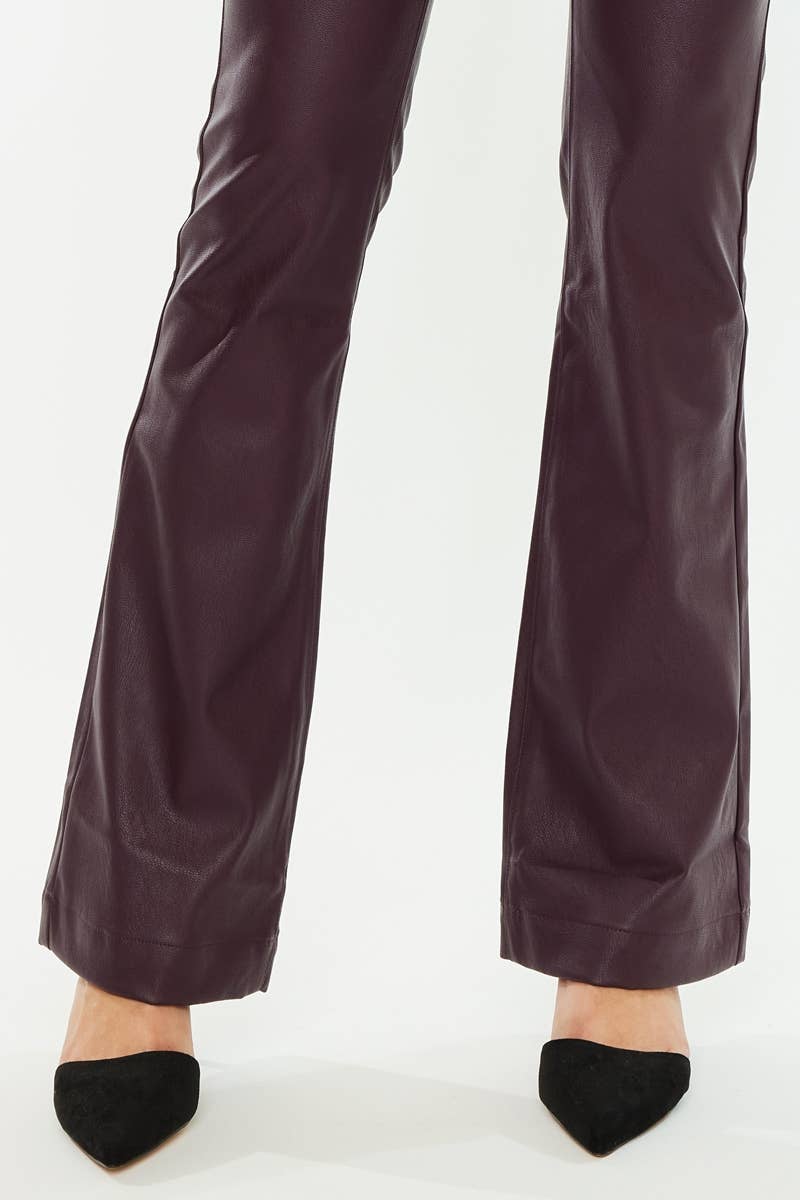 Kan Can USA - BURGUNDY Vegan Leather Pants