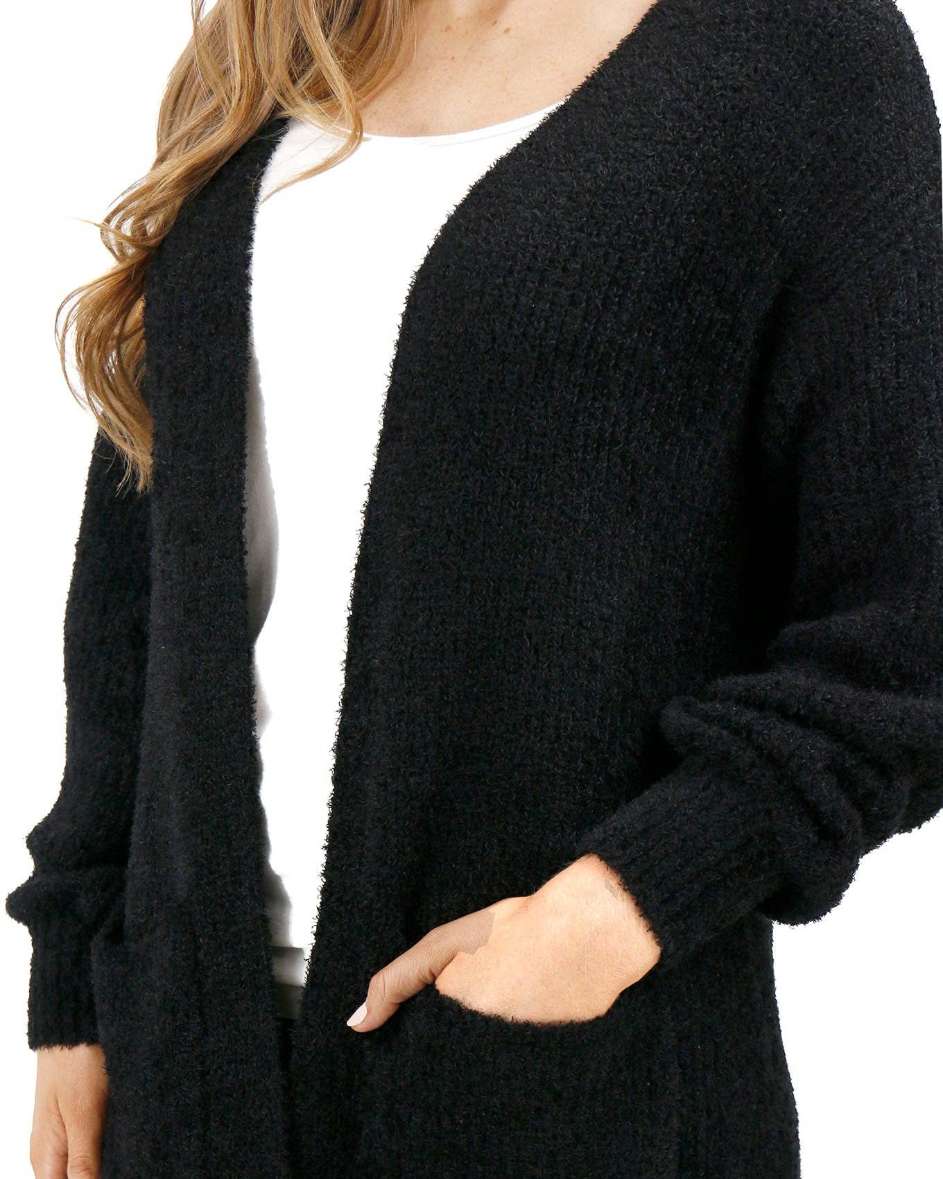 Grace and Lace - Knit Fuzzy Cardigan: Black