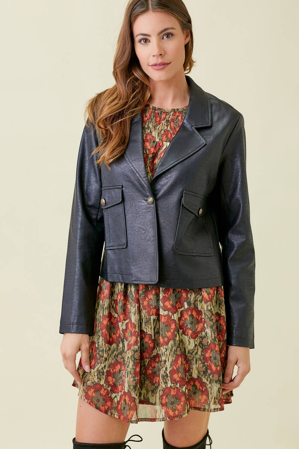 Mystree - Faux Leather Short Jacket: Black