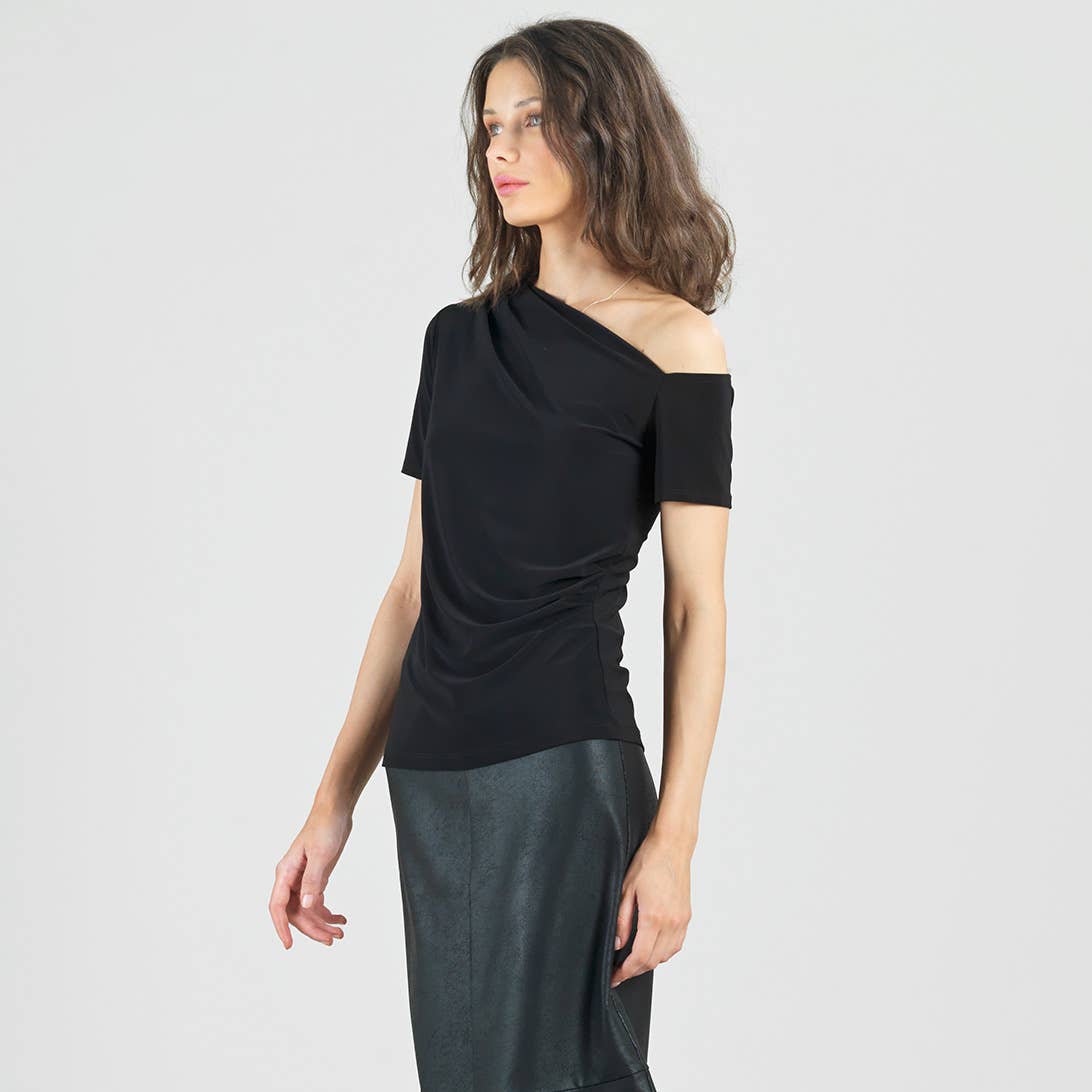 Clara Sunwoo - Angular Drape Neck Off Shoulder Top - Black: Black