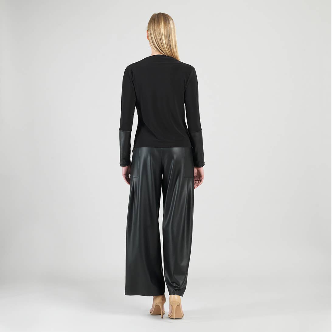 Clara Sunwoo - Loop Front Liquid Leather Cuff Top: Black
