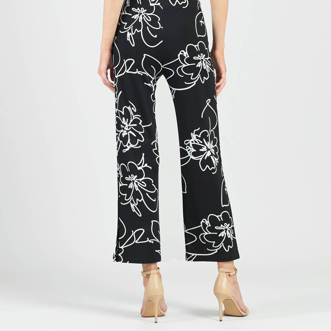 Clara Sunwoo - PT28P1 - Crepe Knit - Side Slit Ankle Pant - Blossom Sketch: Black/White / M