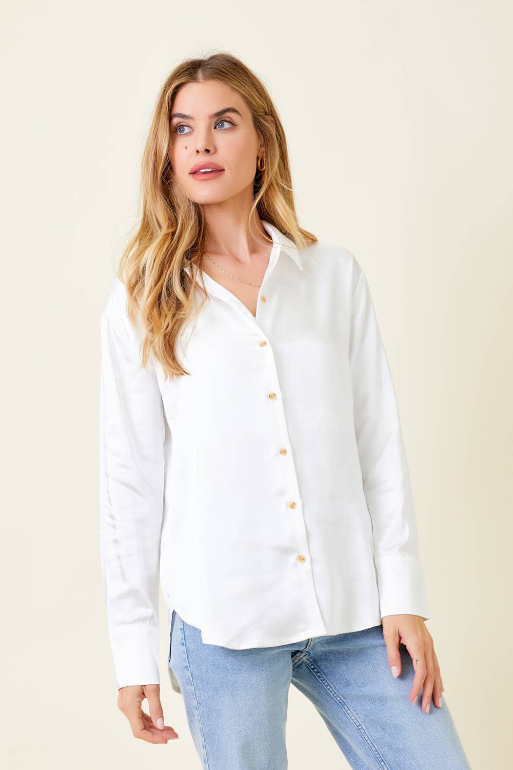 Silky Collared Button Shirt in Ivory