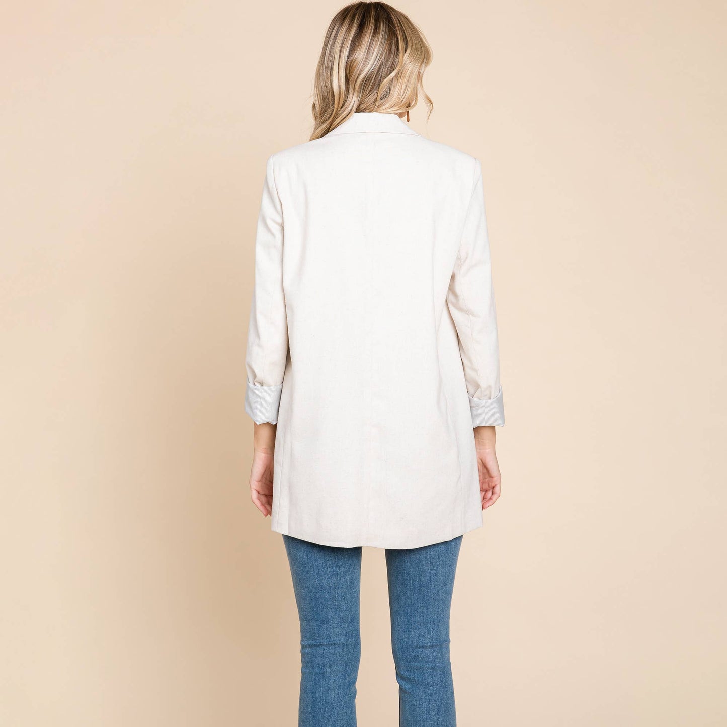 RP Lapel Neck Solid Pocket Long Sleeve Linen Blazer: Orange