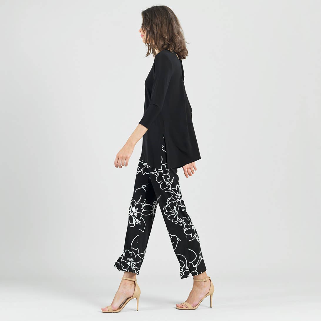 Clara Sunwoo - PT28P1 - Crepe Knit - Side Slit Ankle Pant - Blossom Sketch: Black/White / M