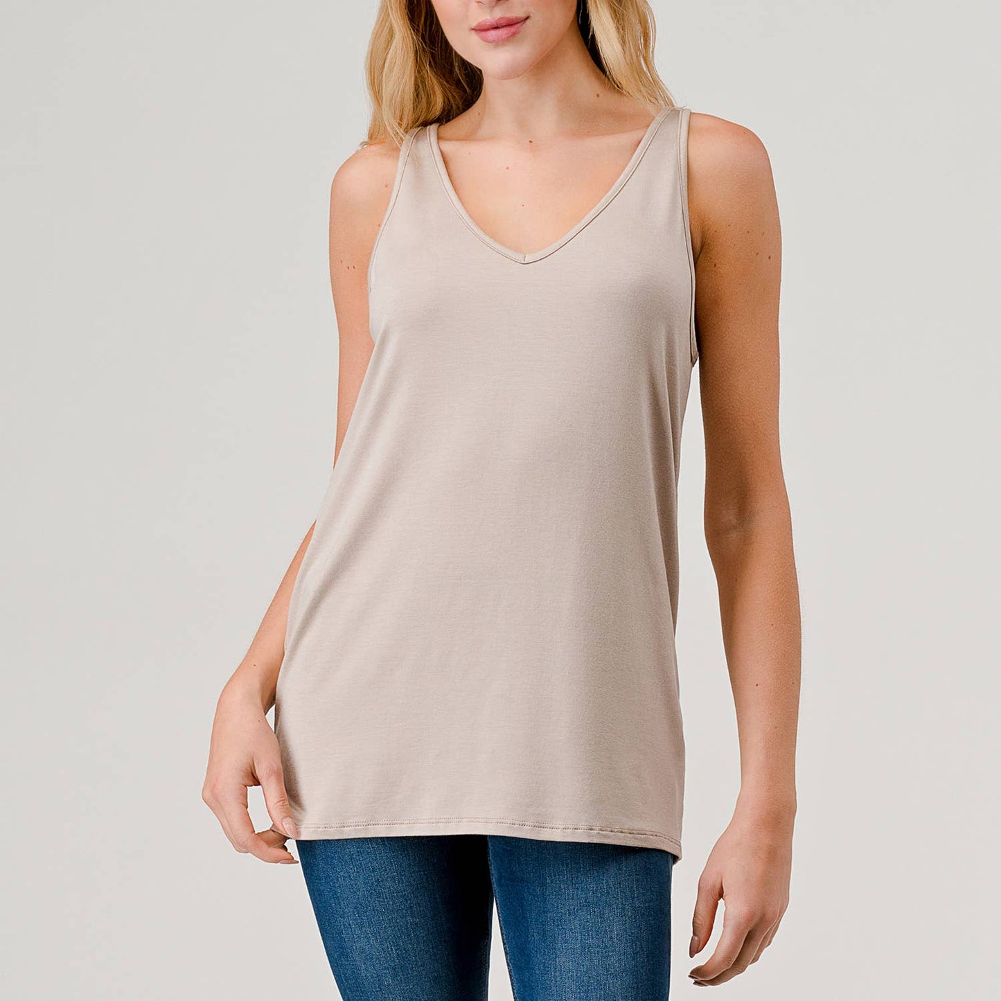Heimious - Double V-neck Modal Jersey Tank Top LIGHT TAUPE