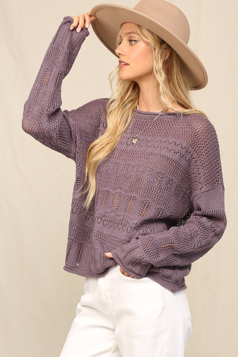 KyeMi - Sweater In Pointelle With Dolman: Purple