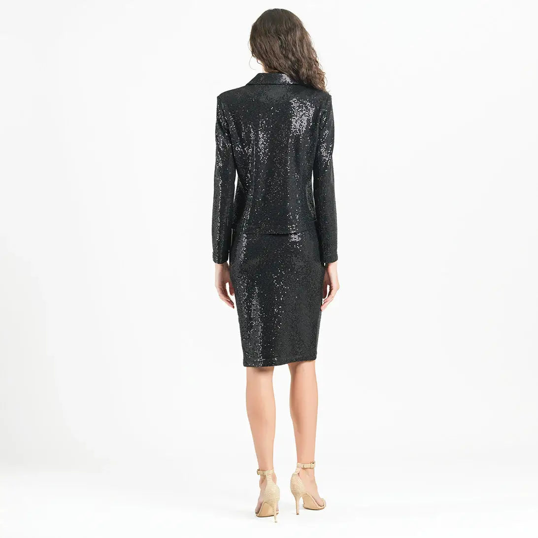 Clara Sunwoo - Sequin Knit - Modern Button Blazer: Gunmetal