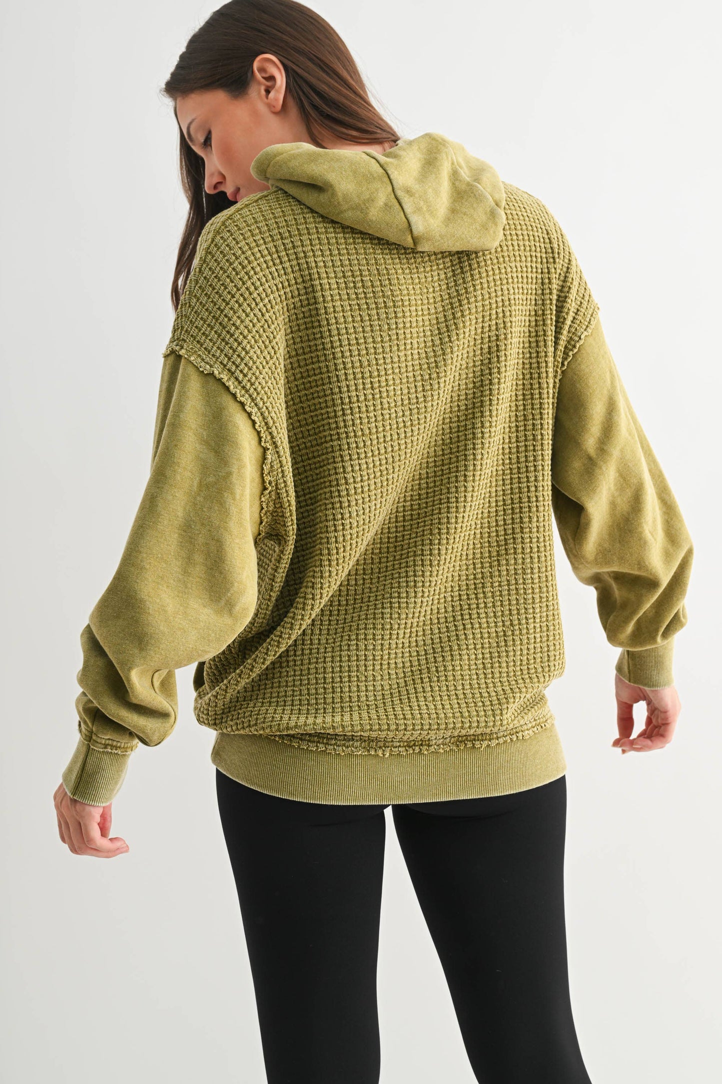 Mono B - Duality Waffle Knit Hoodie: CAMO GREEN