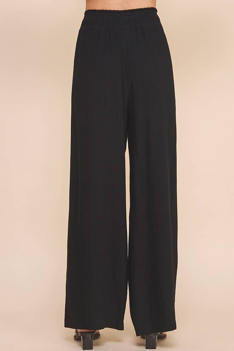 Allie Rose - Soft Linen Wide Leg Pants: Black