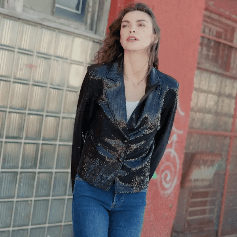 Clara Sunwoo - Sequin Knit - Modern Button Blazer: Gunmetal