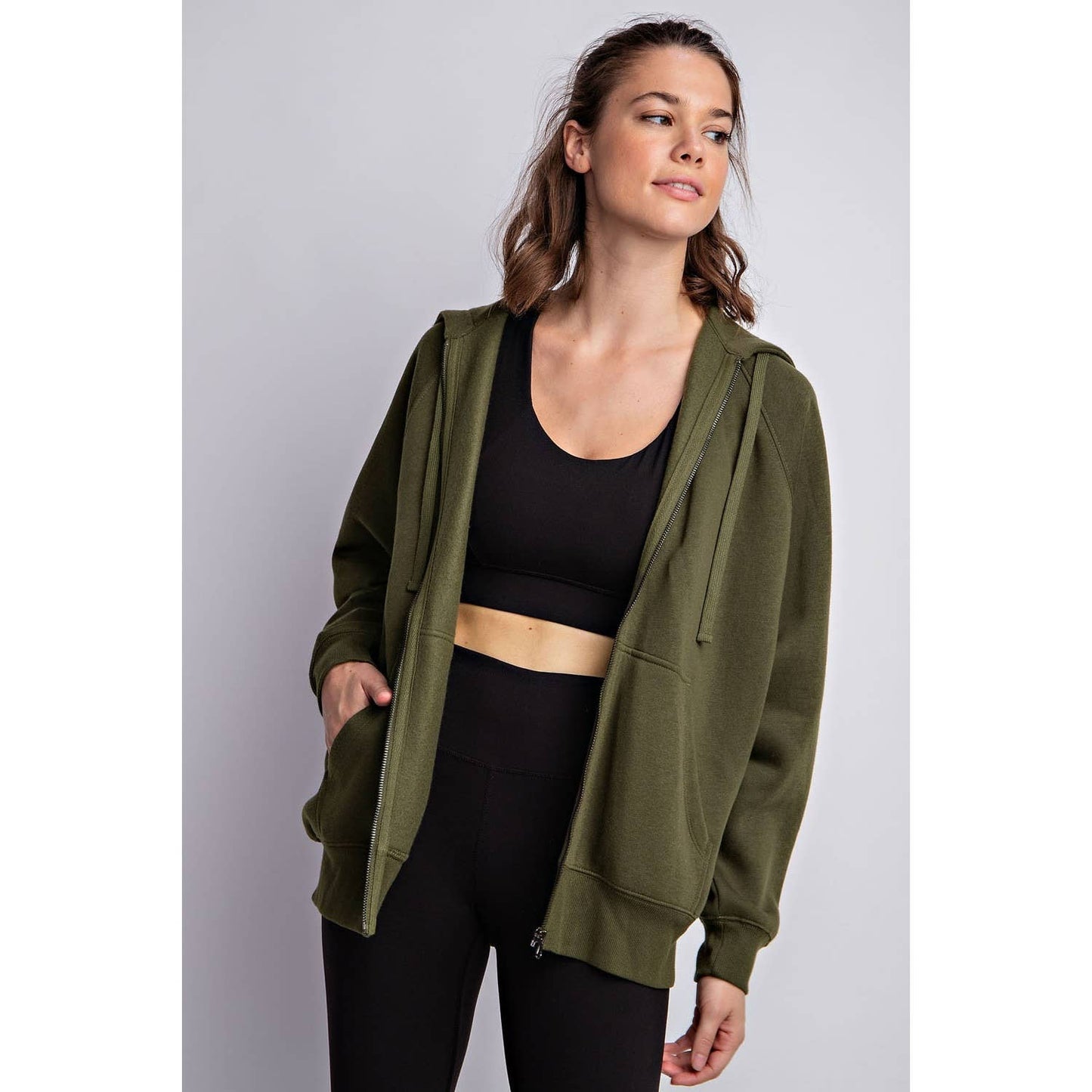 Rae Mode - FLEECE FRENCH TERRY FULL ZIP HOODIE JACKET: Olive
