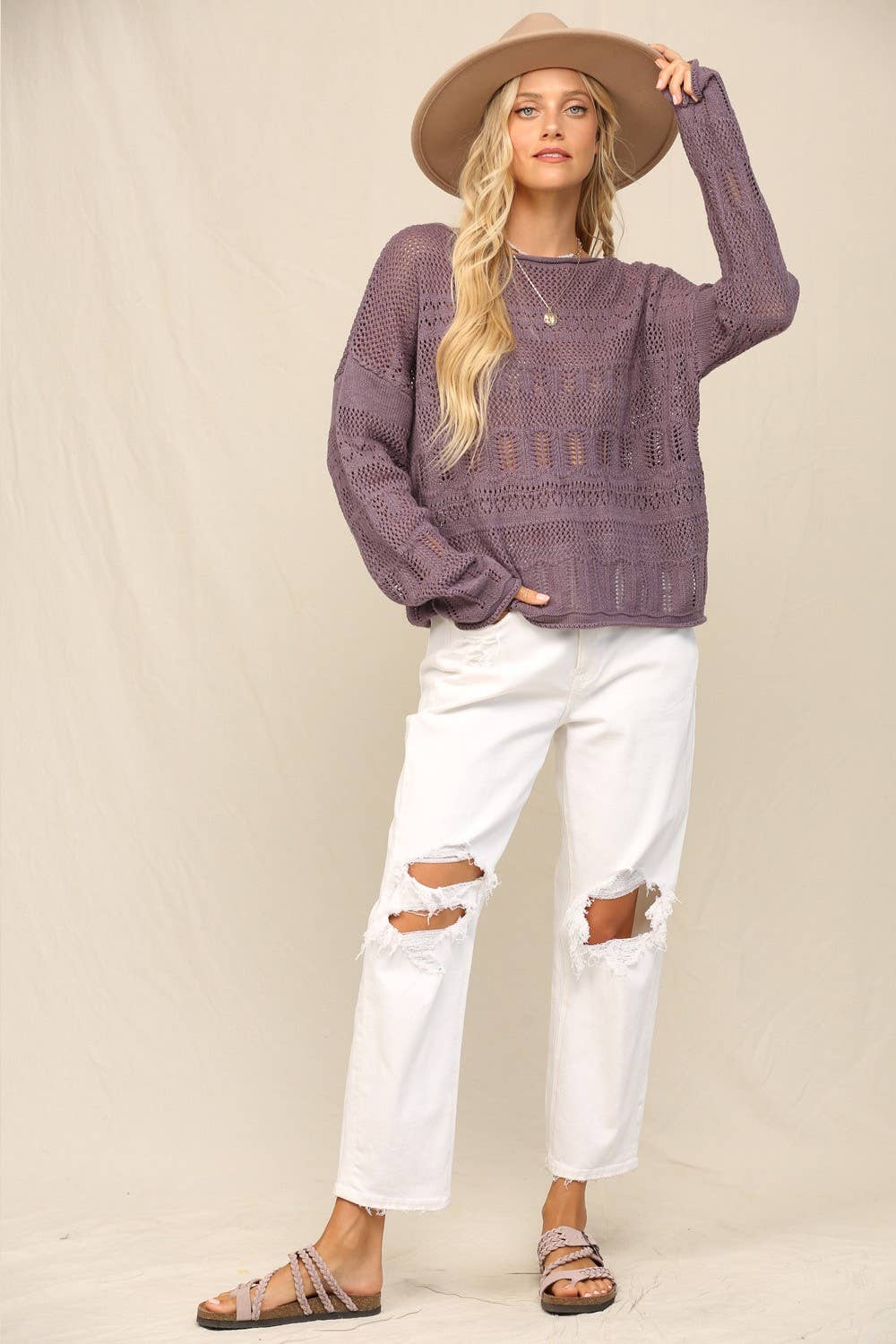 KyeMi - Sweater In Pointelle With Dolman: Purple