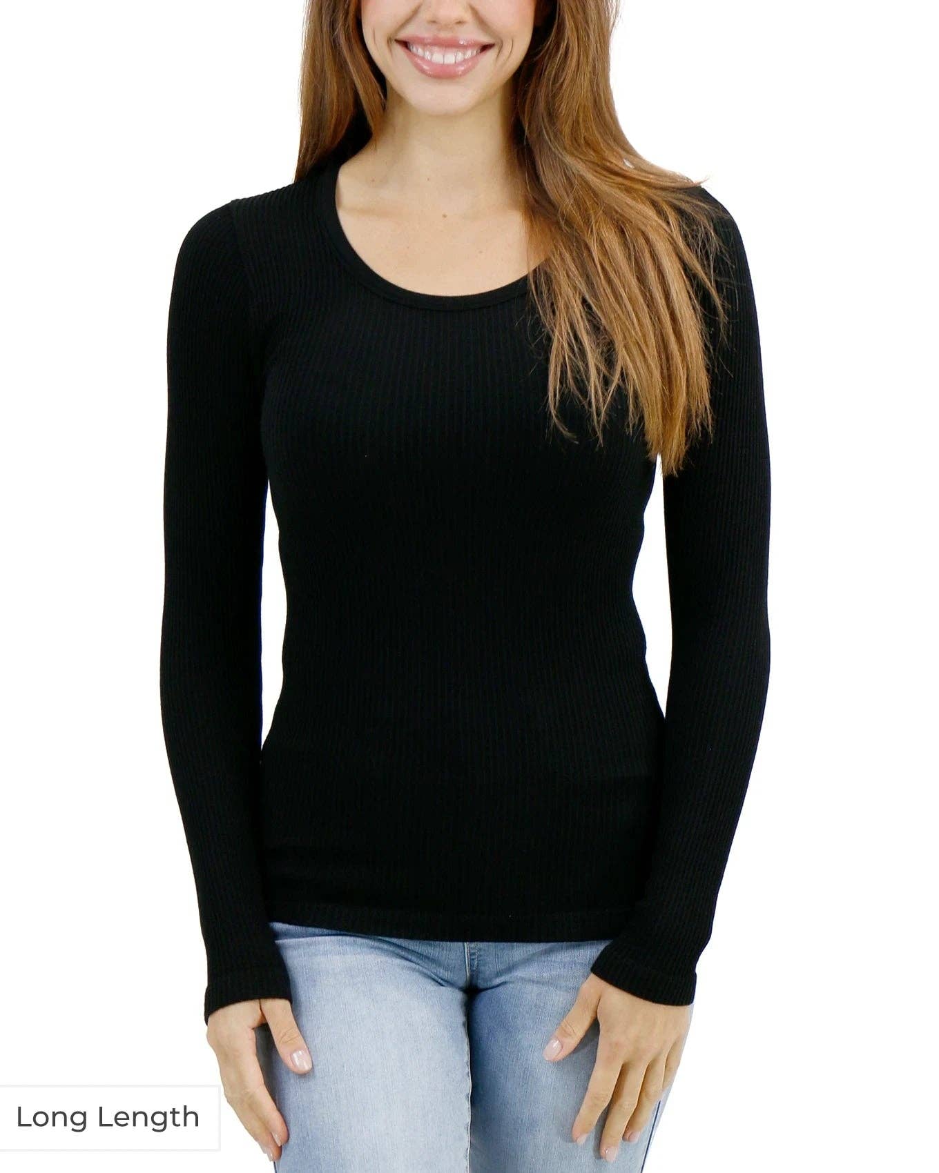 Grace and Lace - Long Length Scoop Neck Long Sleeve Brami in Black: Black