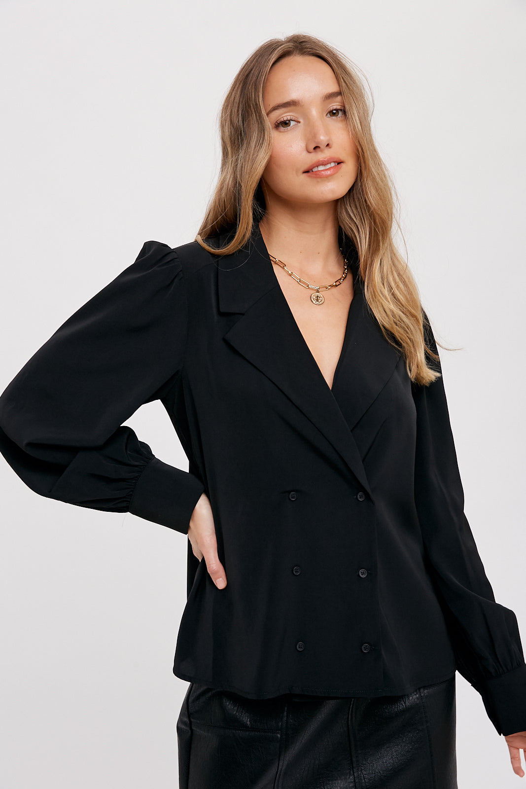 BI-Double Breasted Collared Blouse