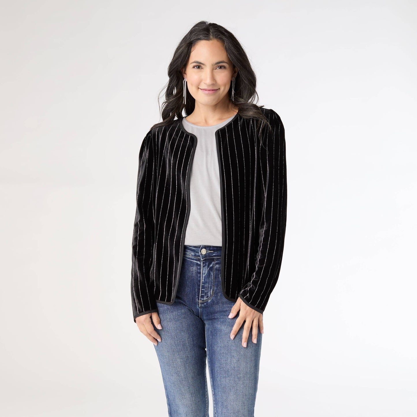 COCO + CARMEN - Zoella Velour Cardigan with Lurex Stripe in Black
