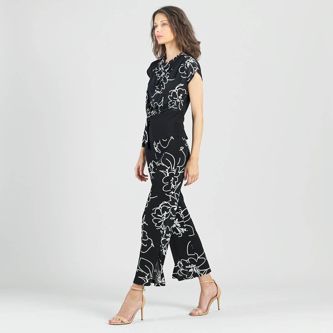 Clara Sunwoo - PT28P1 - Crepe Knit - Side Slit Ankle Pant - Blossom Sketch: Black/White / M