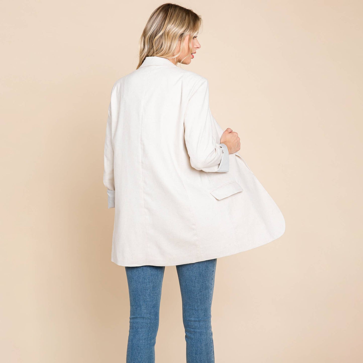 RP Lapel Neck Solid Pocket Long Sleeve Linen Blazer: Orange