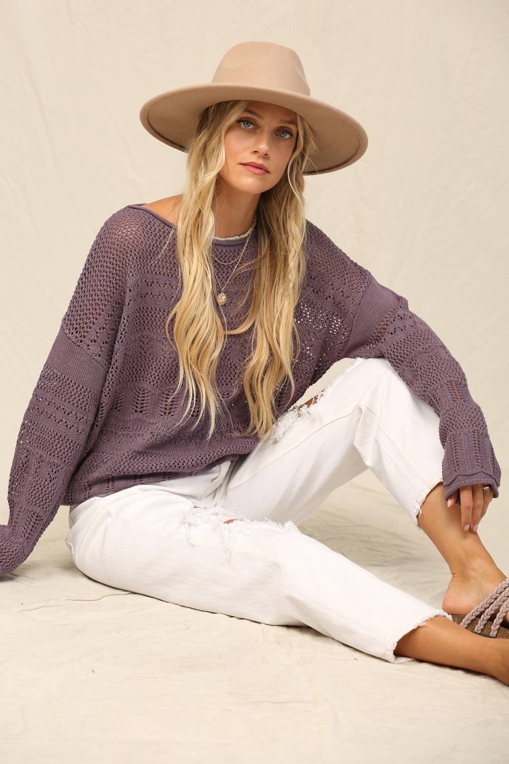 KyeMi - Sweater In Pointelle With Dolman: Purple