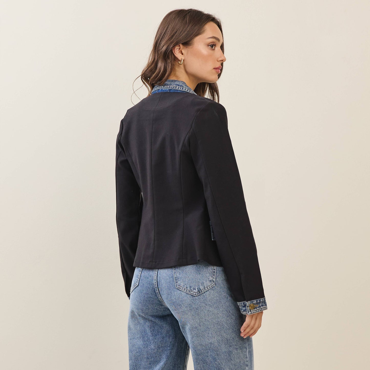 Able - Denim trim jacket: Black