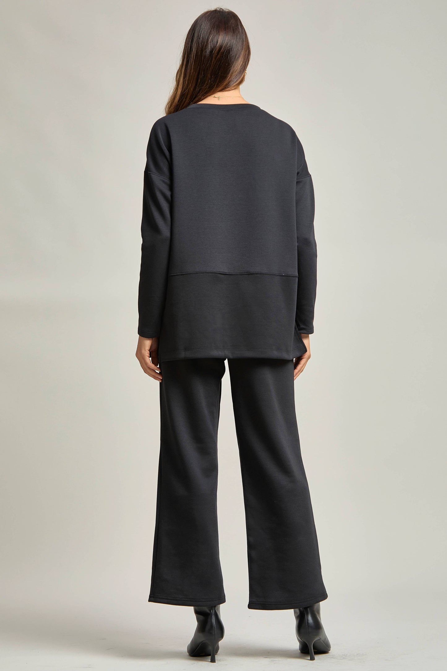 Dear Scarlett - Tunic Top + Straight Pants Travel Modal Set: Navy