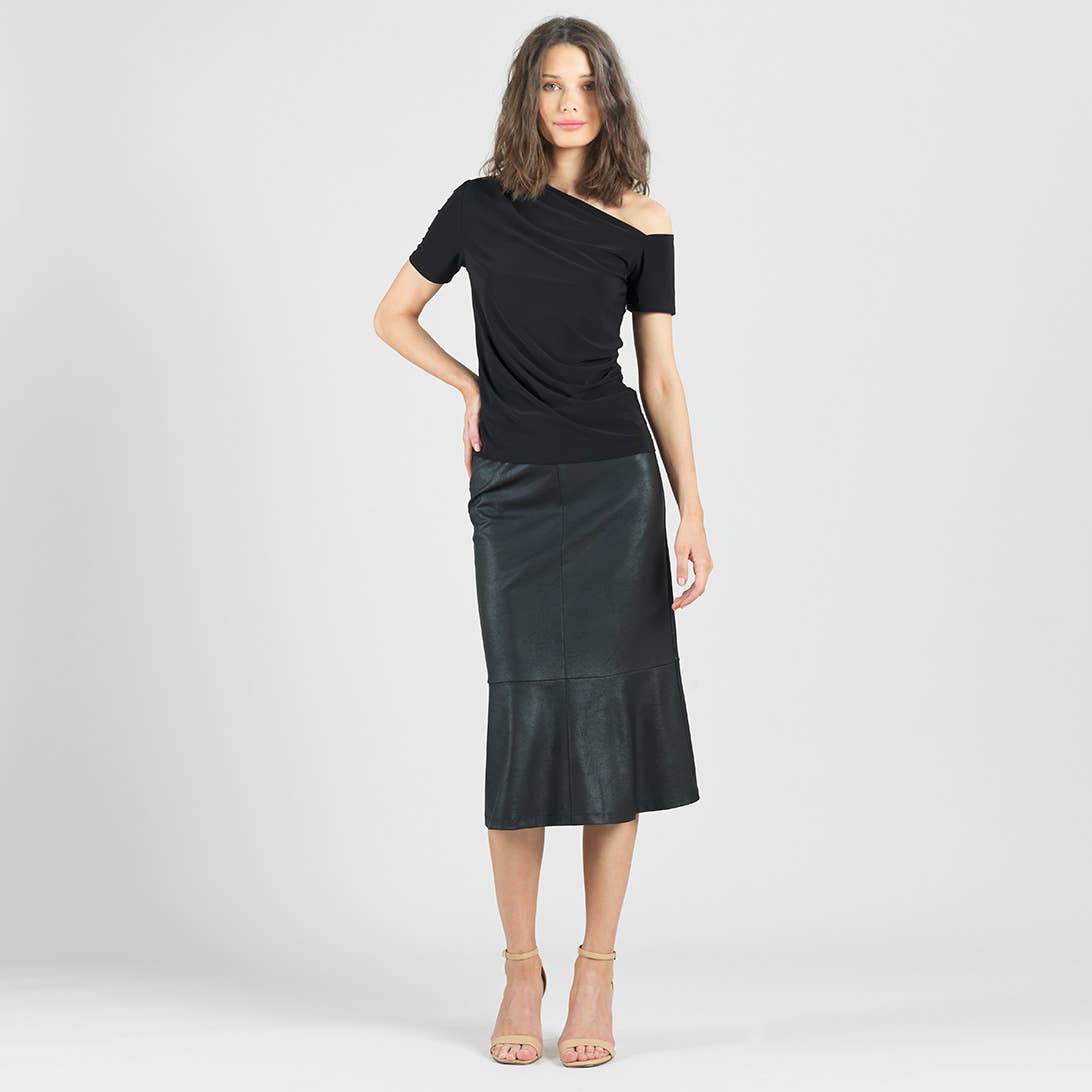 Clara Sunwoo - Angular Drape Neck Off Shoulder Top - Black: Black