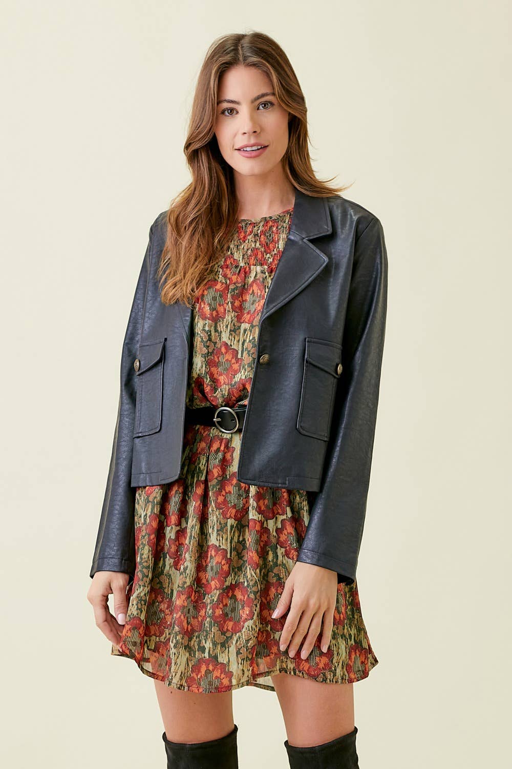 Mystree - Faux Leather Short Jacket: Black