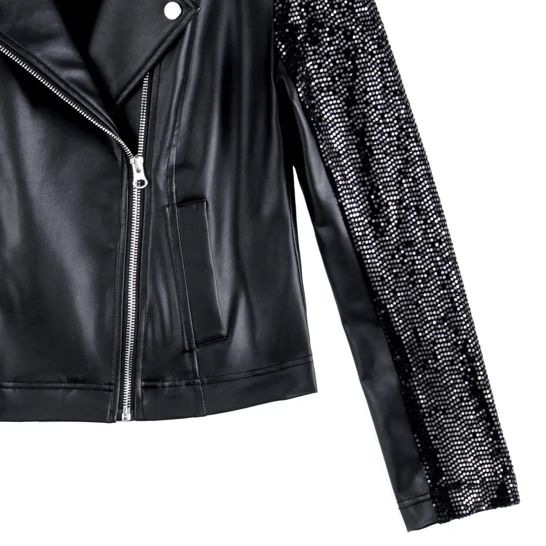 Clara Sunwoo - Sequin Knit - Liquid Leather ™ Sheen Moto Jacket: Black